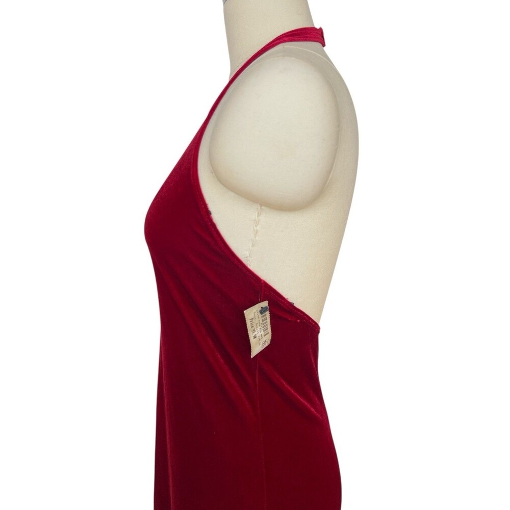 VTG 90s Y2K Laundry Shelli Segal Red Velvet Halter Maxi Dress Open Back NWT Sz M - Picture 9 of 16